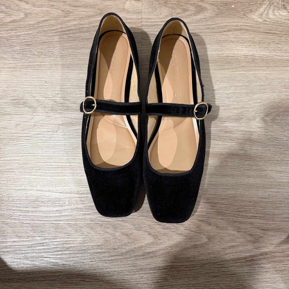 Joe Fresh Black Velvet Flats with Gold Buckle